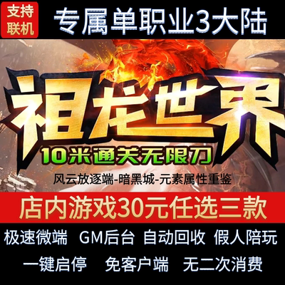 传奇单机电脑版祖龙世界单职业三大陆迷失专属假人GM后台微端联网