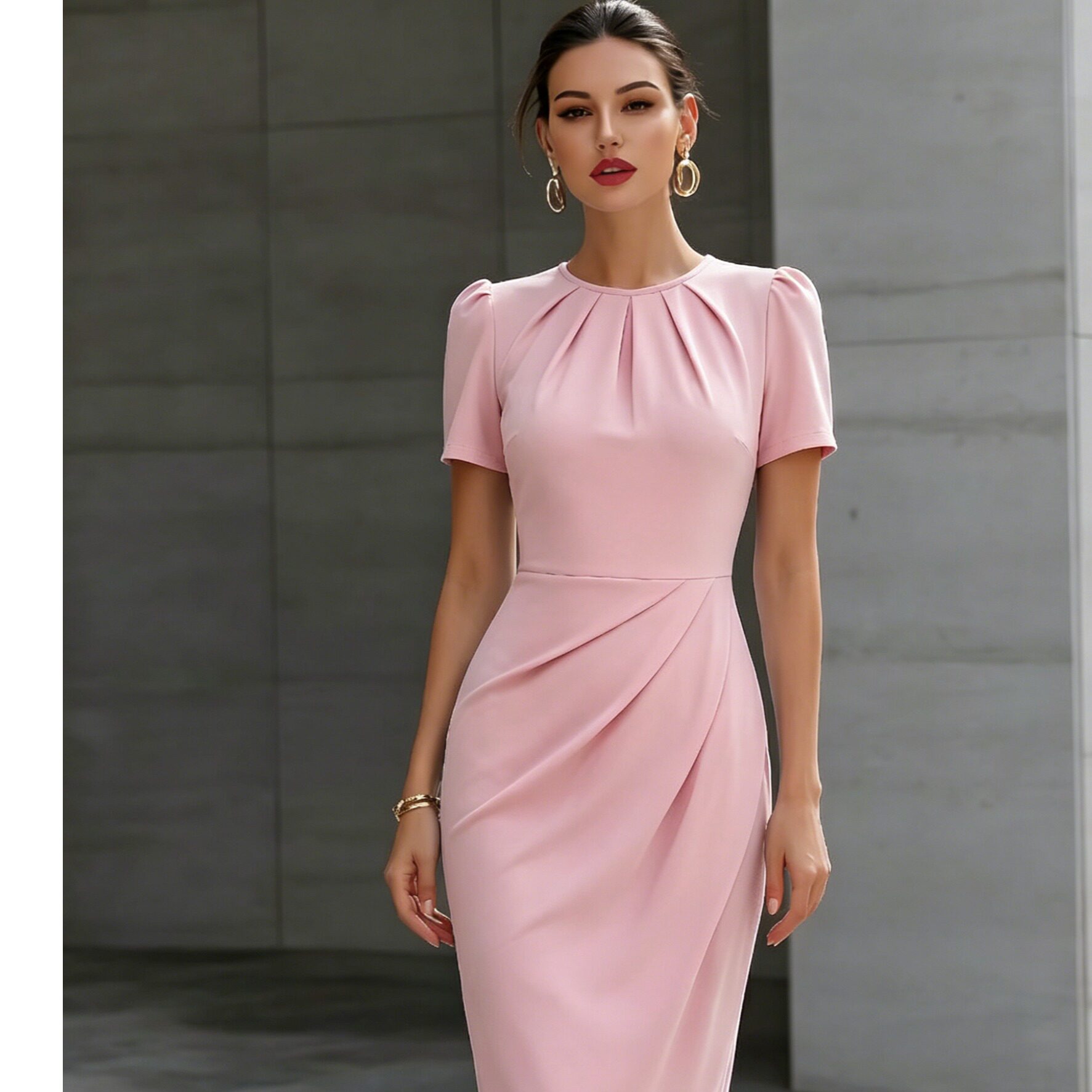 欧美亚马逊独立站 2026夏季女装新款圆领褶皱收腰优雅风连衣裙