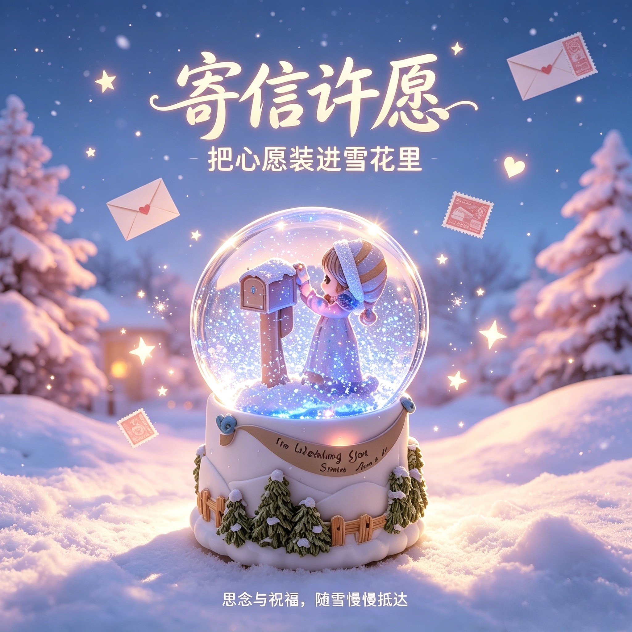 自动飘雪水晶球音乐盒七彩灯光