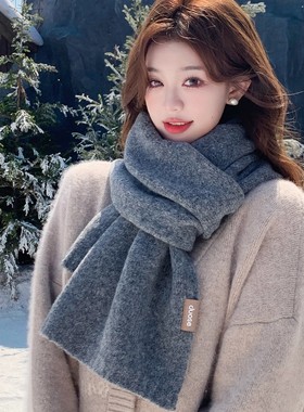 日本GP灰色羊毛围巾女2025新款秋冬季韩版 ins纯色高级感软糯围脖