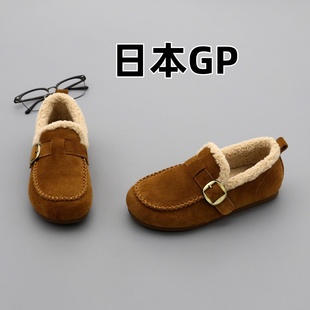 日本GP真皮勃肯毛毛鞋女冬季羊羔毛绒一脚蹬平底豆豆鞋懒人猫猫鞋