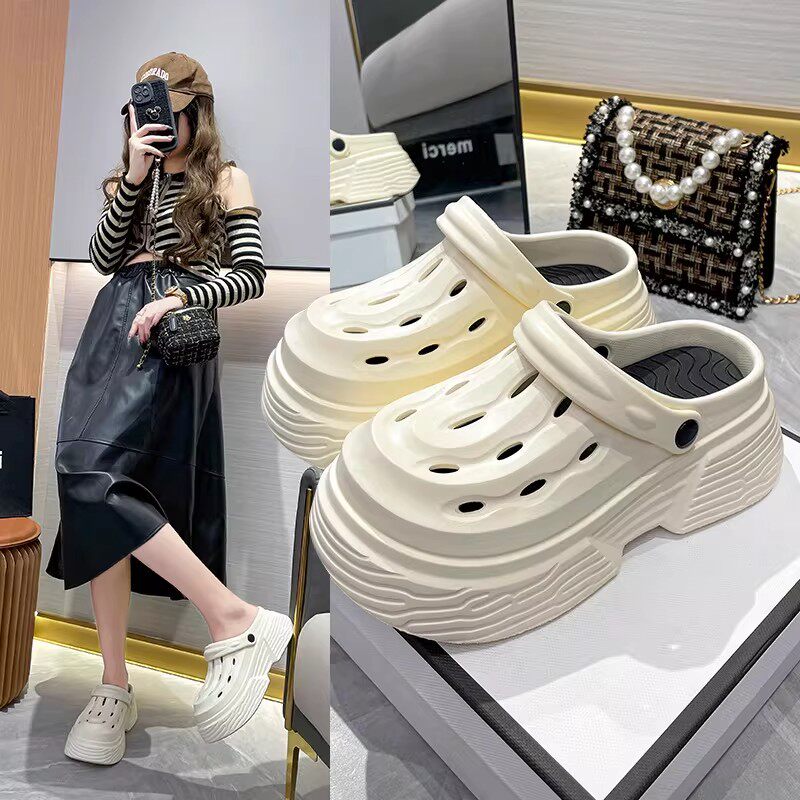日本GP高级洞洞鞋女夏外穿踩屎感厚底包头沙滩拖防滑增高简约拖鞋