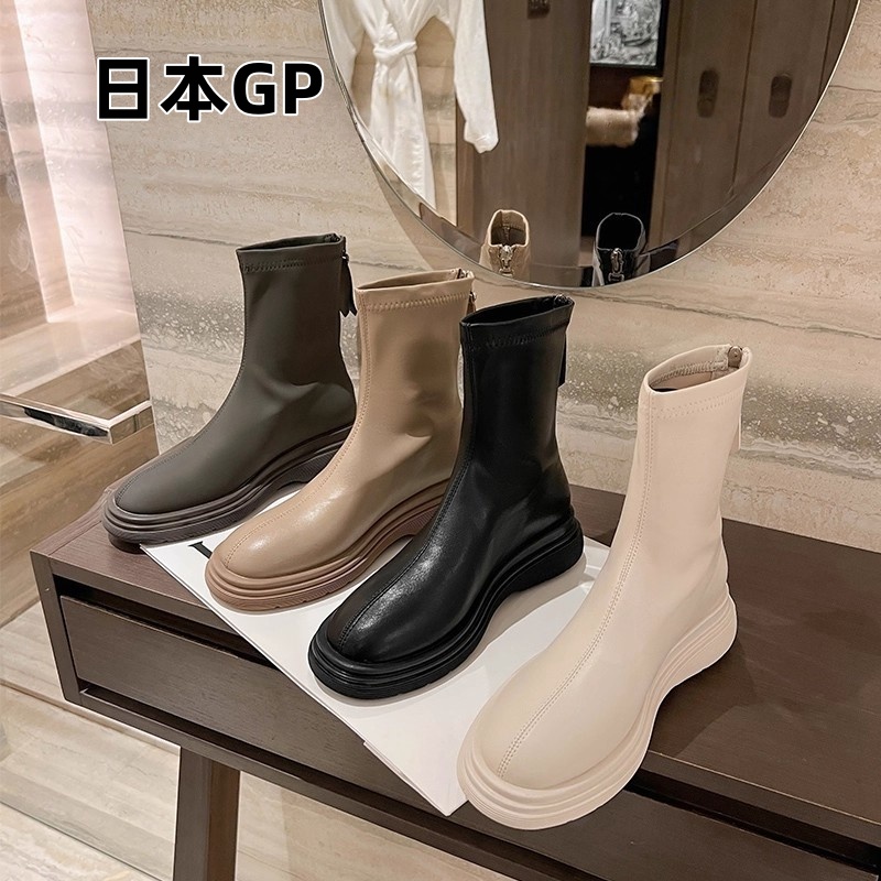 日本GP真皮切尔西短靴女秋冬新款