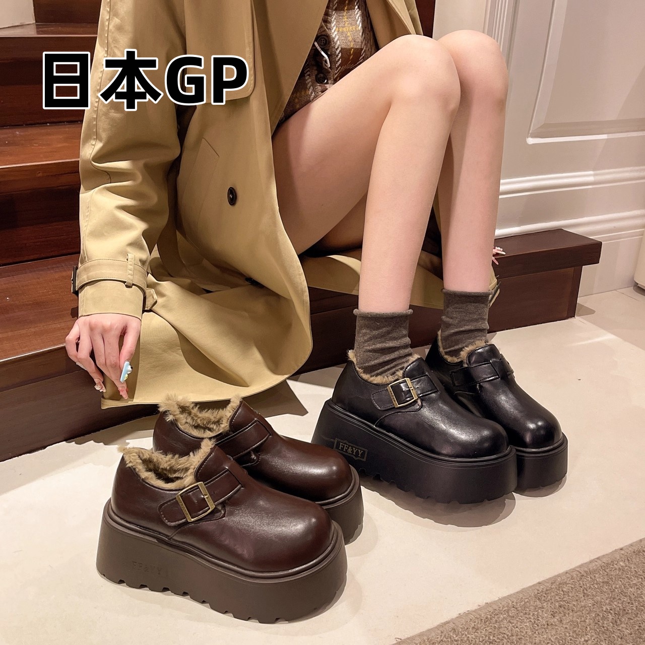 日本GP厚底皮面勃肯鞋女冬新款