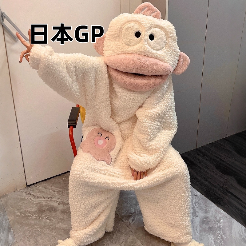 日本GP连体睡衣女秋冬季珊瑚绒保暖长款睡袍可爱搞怪男女款家居服