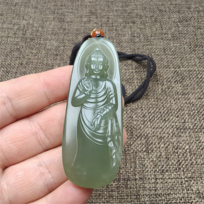 和田青白玉阿弥陀佛雕刻挂件保真