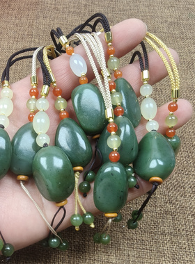 包邮天然新疆和田玉碧玉原石修型吊坠挂件钥匙扣包挂保真支持复验