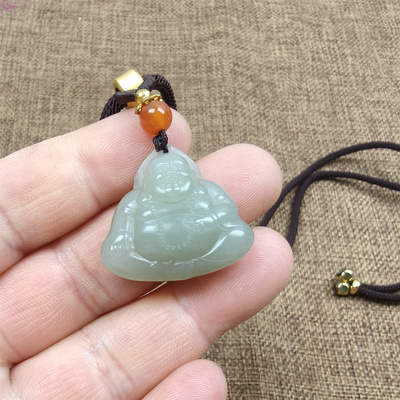 天然保真和田玉笑口常开佛吊坠