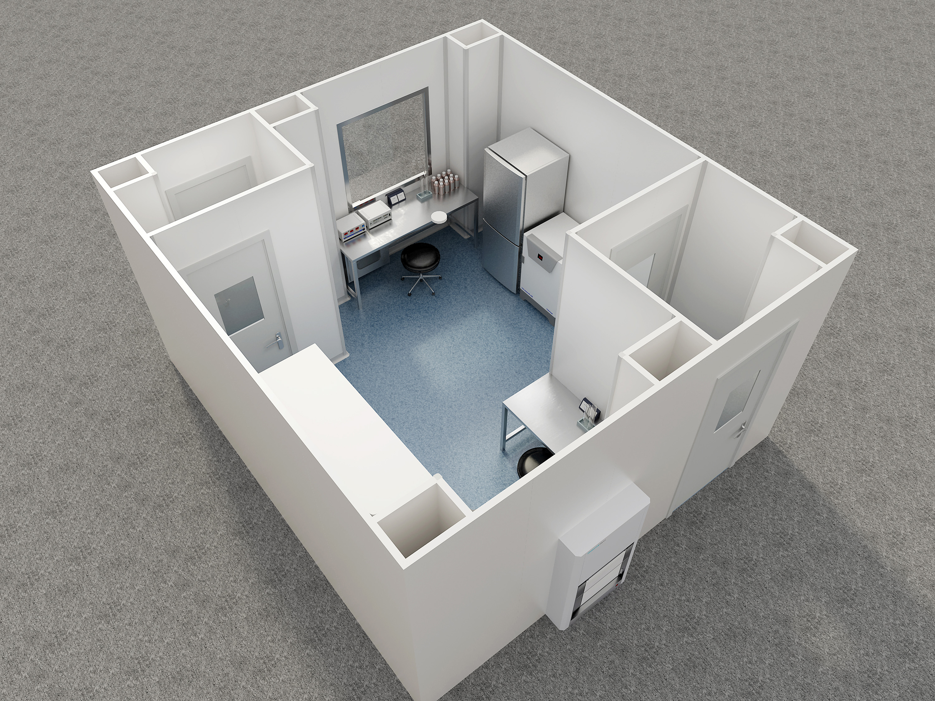 净化实验室3D效果图模型素材 CAD施工图效果图代画