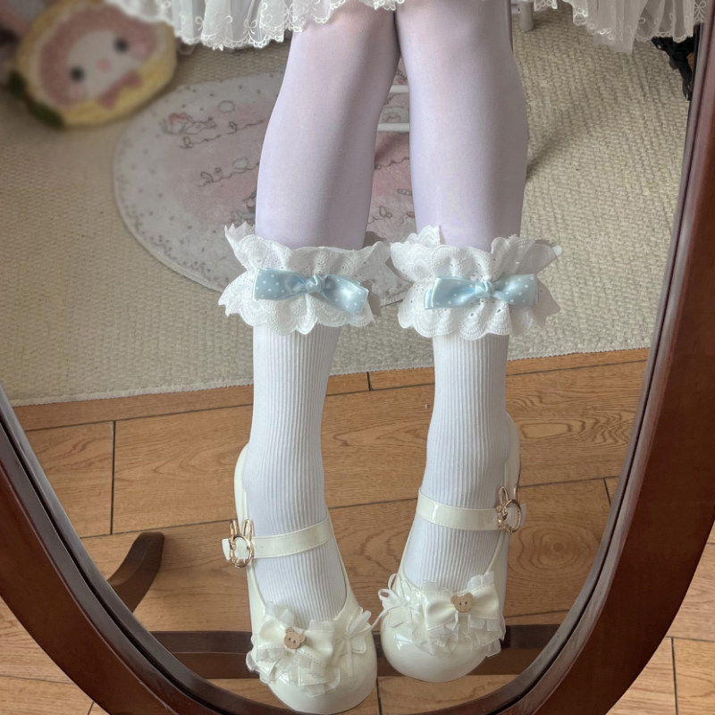 日系洛丽塔甜妹少女棉袜可爱波点蝴蝶结百搭仙女软妹大蕾丝中筒袜