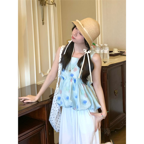 踏进银河夏季甜美设计感花苞背心