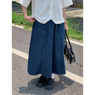 a字伞裙 复古温柔高腰牛仔半身裙显瘦中长款 踏进银河 日系早秋新款