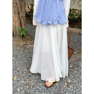 初恋白开水 a字裙女 春夏温柔白色半身裙松紧腰甜美重工垂感中长款