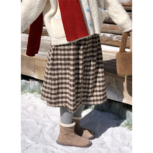 百搭高腰a字裙 复古格纹毛呢半身裙小个子冬季 踏进银河 焦糖奶咖