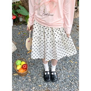 奶霜波波 小个子蕾丝花边波点半身裙春夏少女显瘦高腰a字中长裙女