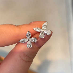 实验室培育钻石铂金PT950经典蝴蝶钻石耳钉大号气质仙女款超精致