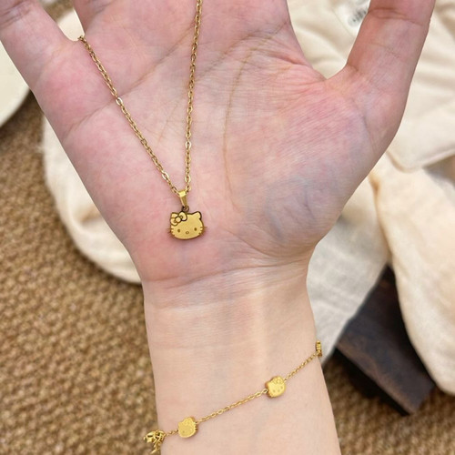 Kitty猫吊坠钛钢项链简约可爱kt猫高级精致小巧甜美百搭锁骨链