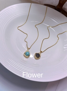 几何不规则绿松石吊坠钛钢项链复古气质设计波西米亚度假风锁骨链