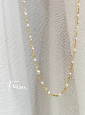 白色珐琅手工圆珠钛钢项链小众气质轻奢百搭高级叠戴颈链锁骨链