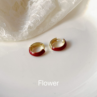 红色滴釉耳扣气质轻奢复古小众设计感简约百搭新年爆款 耳圈耳环