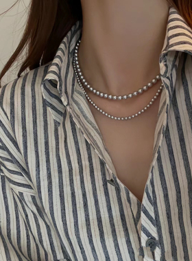 施家正圆灰色玻璃珠珠项链小众轻奢气质高级感叠戴锁骨链