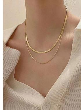 双层蛇骨链钛钢镀18K项链小众轻奢气质高级感叠戴时尚百搭