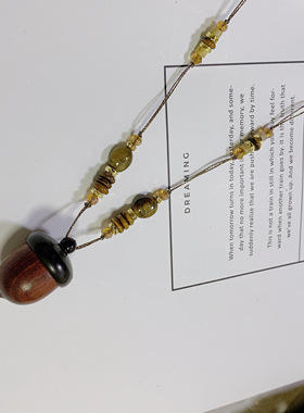 虎眼石串珠木制松果吊坠项链气质小众设计高级长款秋冬百搭毛衣链