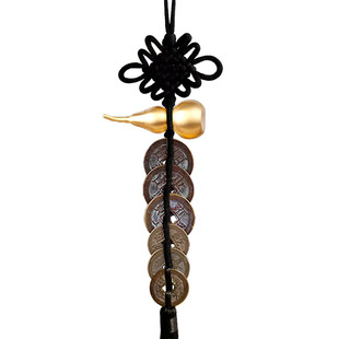 真品六帝钱开口铜葫芦黑绳中国结流苏门对门五黄二黑玄关化解门口