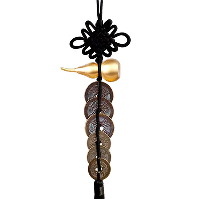 真品六帝钱开口铜葫芦黑绳中国结流苏门对门五黄二黑玄关化解门口