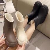 日系雨鞋 中筒防滑耐磨户外雨靴加绒水靴胶鞋 女时尚 外穿成人防水鞋