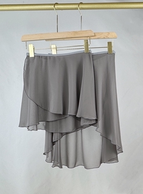 芭蕾舞蹈裙深灰色一片式系带雪纺裙成人芭蕾艺考日常训练裙表演裙