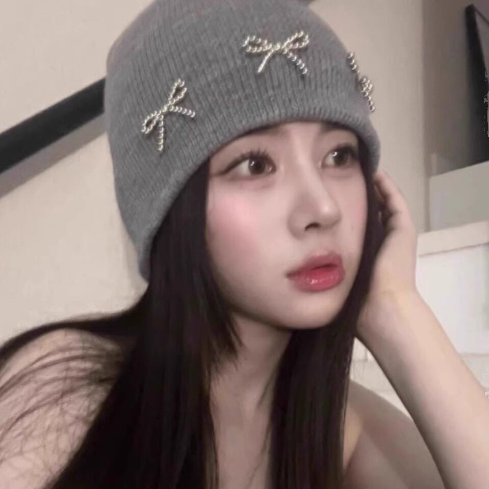 韩国博主同款针织毛线帽冬季保暖百搭蝴蝶结冷帽女时尚潮帽子