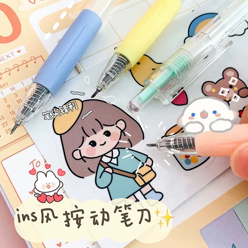 莫兰迪按动美工刀ins高颜值简约学生手账裁纸刀卡通刻刀笔