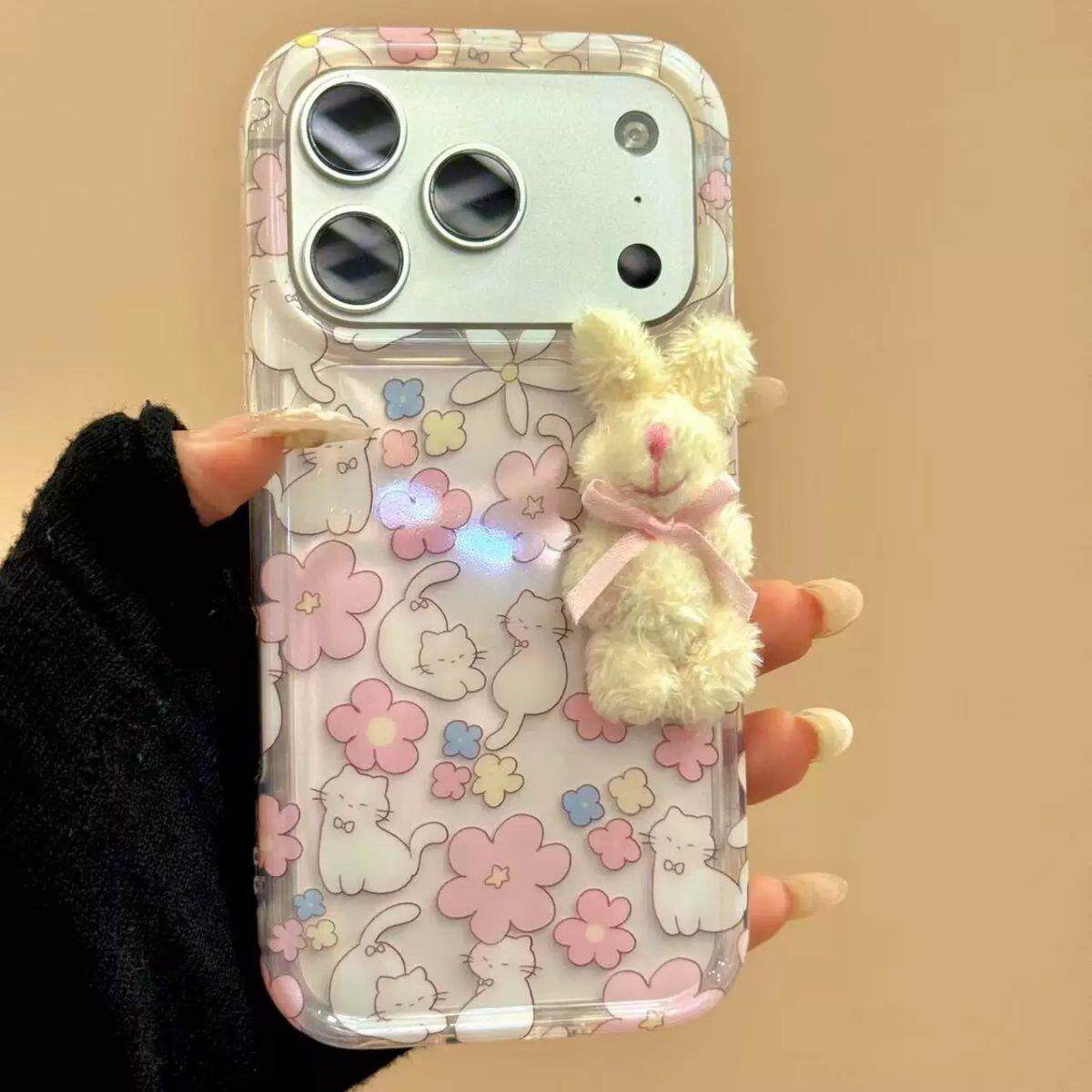 萌系可爱彩色花朵伸懒腰小猫适用于iphone17promax苹果16手机壳15