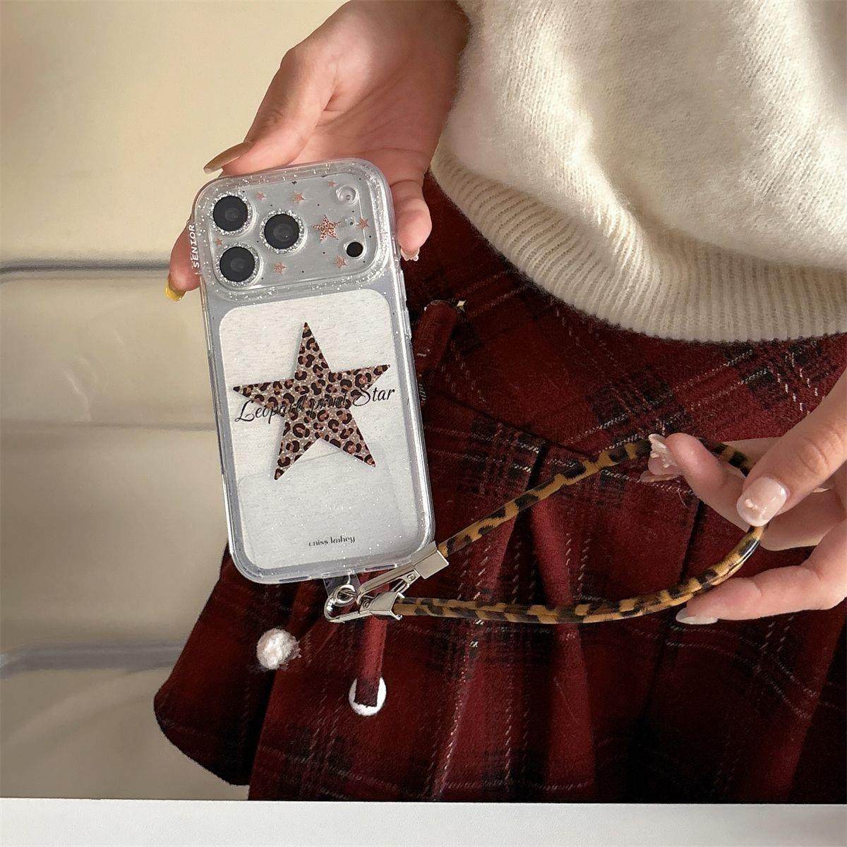 简约透明闪粉豹纹五角星手拎绳适用iPhone17promax苹果14手机壳16,3C数码配件,手机保护套/壳,淘宝优惠券,粉丝福利购,淘宝优惠卷