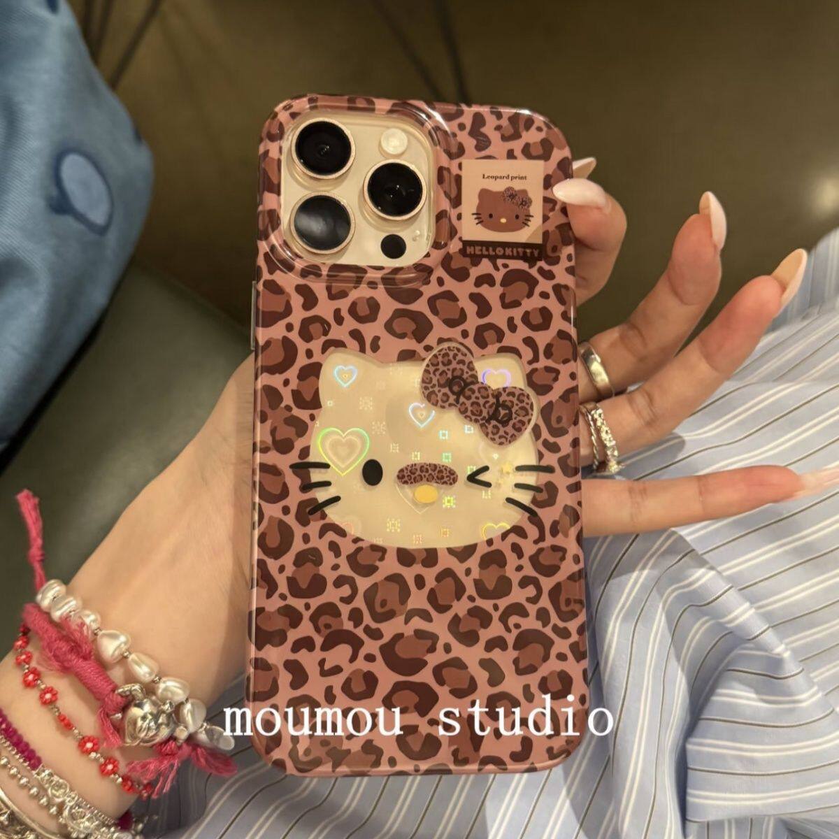 适用于辣妹风豹纹猫咪镭射爱心苹果16promax手机壳iPhone15/14pro保护套13