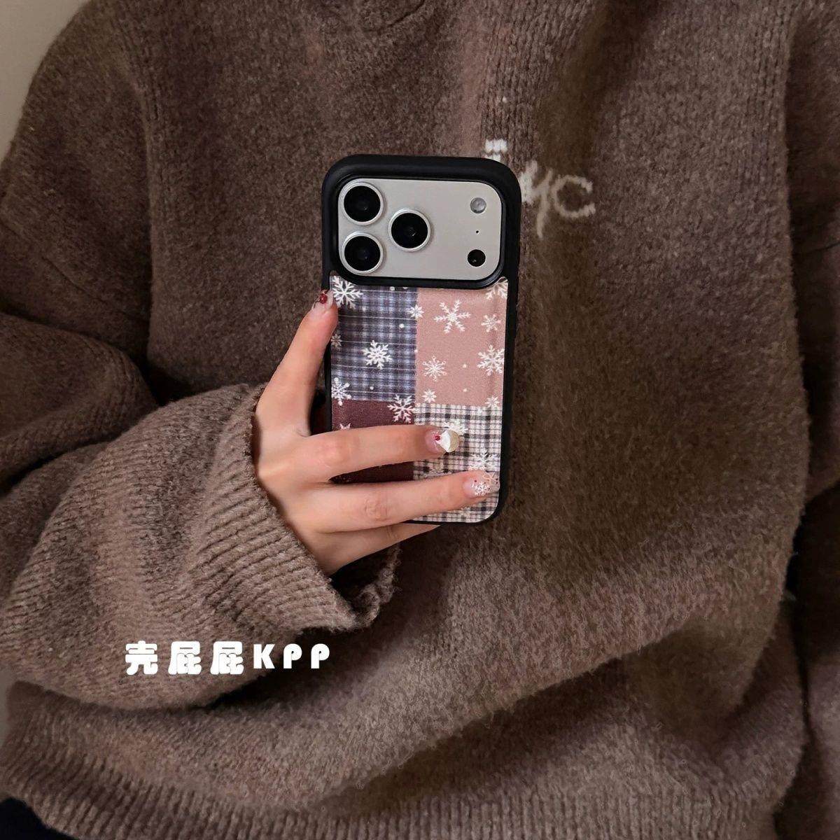 复古雪花拼接仿皮感ins适用苹果17ProMax手机壳iPhone16全包1514,3C数码配件,手机保护套/壳,淘宝优惠券,粉丝福利购,淘宝优惠卷