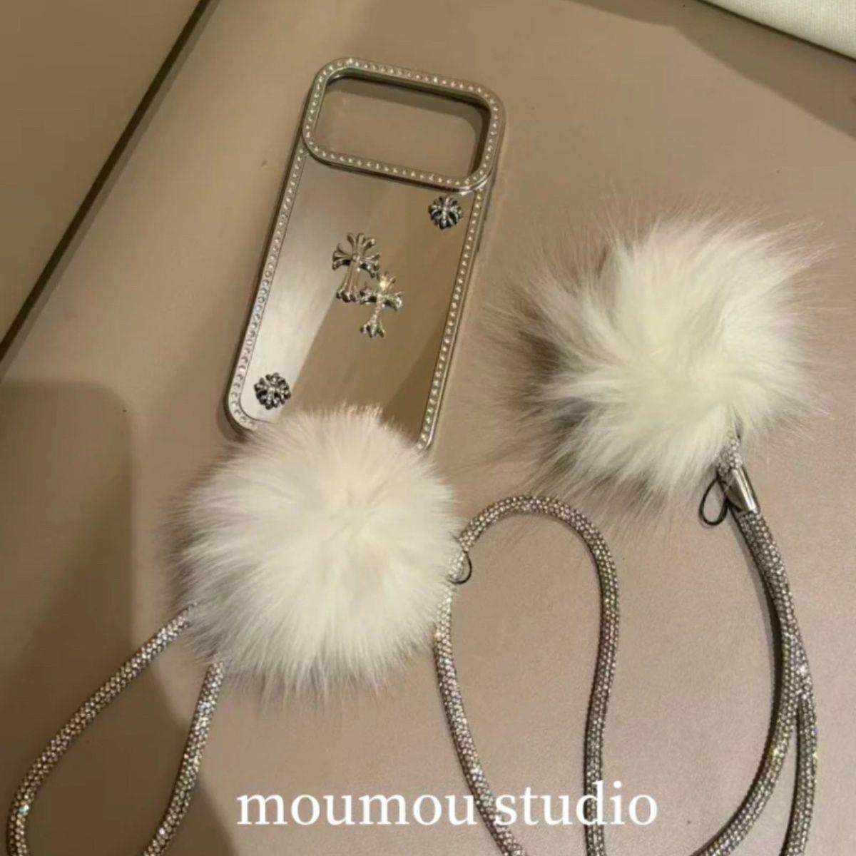 高级感闪钻镜面十字架适用于iphone17promax苹果16pro壳防摔15