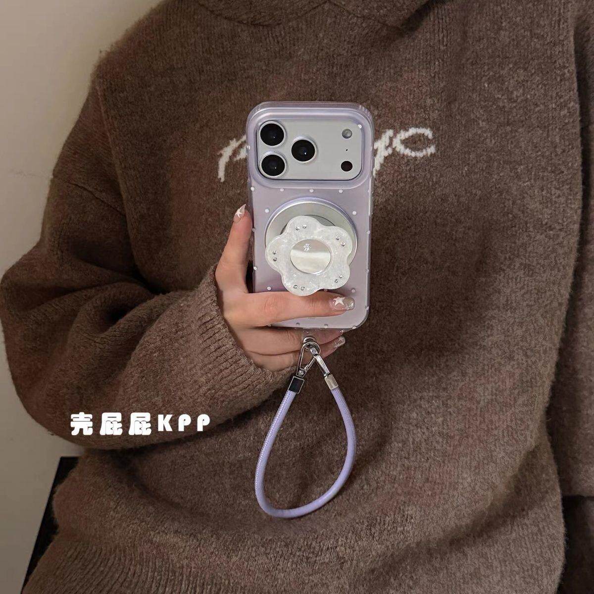 点钻温柔紫花朵磁吸ins适用苹果17ProMax手机壳iPhone16全包1514