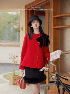 LelezStudio/迎新岁 复古新年结婚战袍红100羊毛外套双面呢冬套装