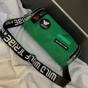 野狼部落2025新款撞色尼龙布女包运动潮单肩斜挎包欧美时尚小圆包