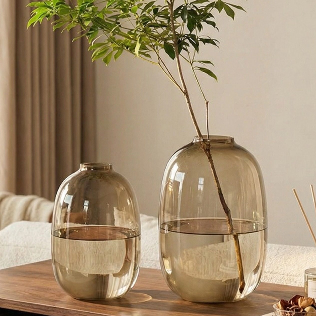 玻璃花瓶轻奢高级感大肚摆件插花客厅透明吊钟南天竹玄关极简鲜花,家居饰品,花瓶,淘宝优惠券,粉丝福利购,淘宝优惠卷