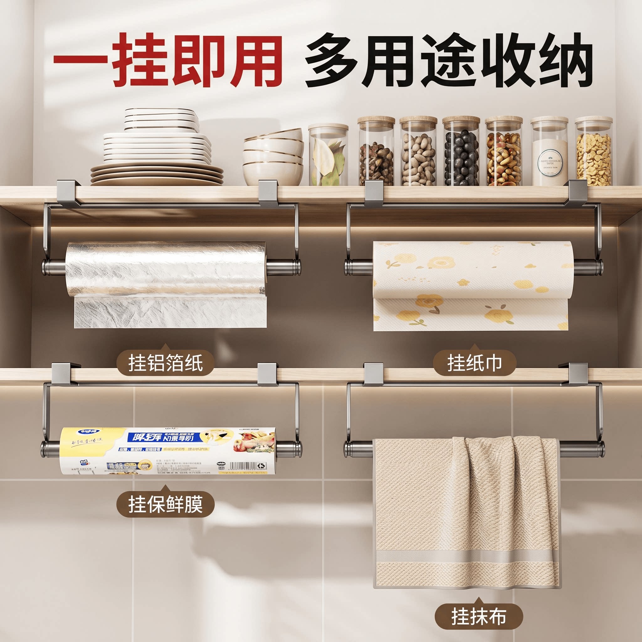 厨房柜门纸巾架保鲜膜袋挂架橱柜图片