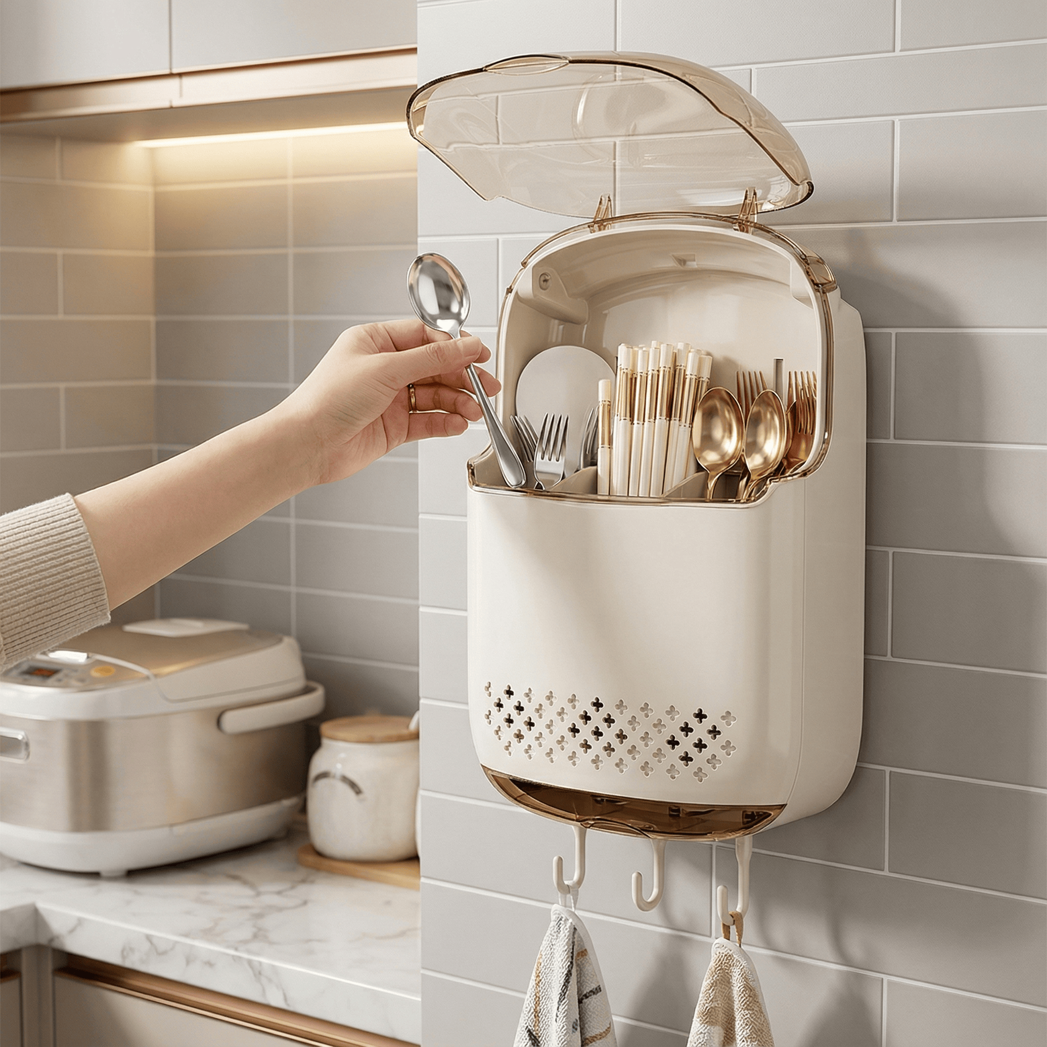 筷子收纳盒厨房汤勺叉子储物盒挂壁式家用置物架筷篓简约款筷子筒,餐饮具,筷子盒,淘宝优惠券,粉丝福利购,淘宝优惠卷