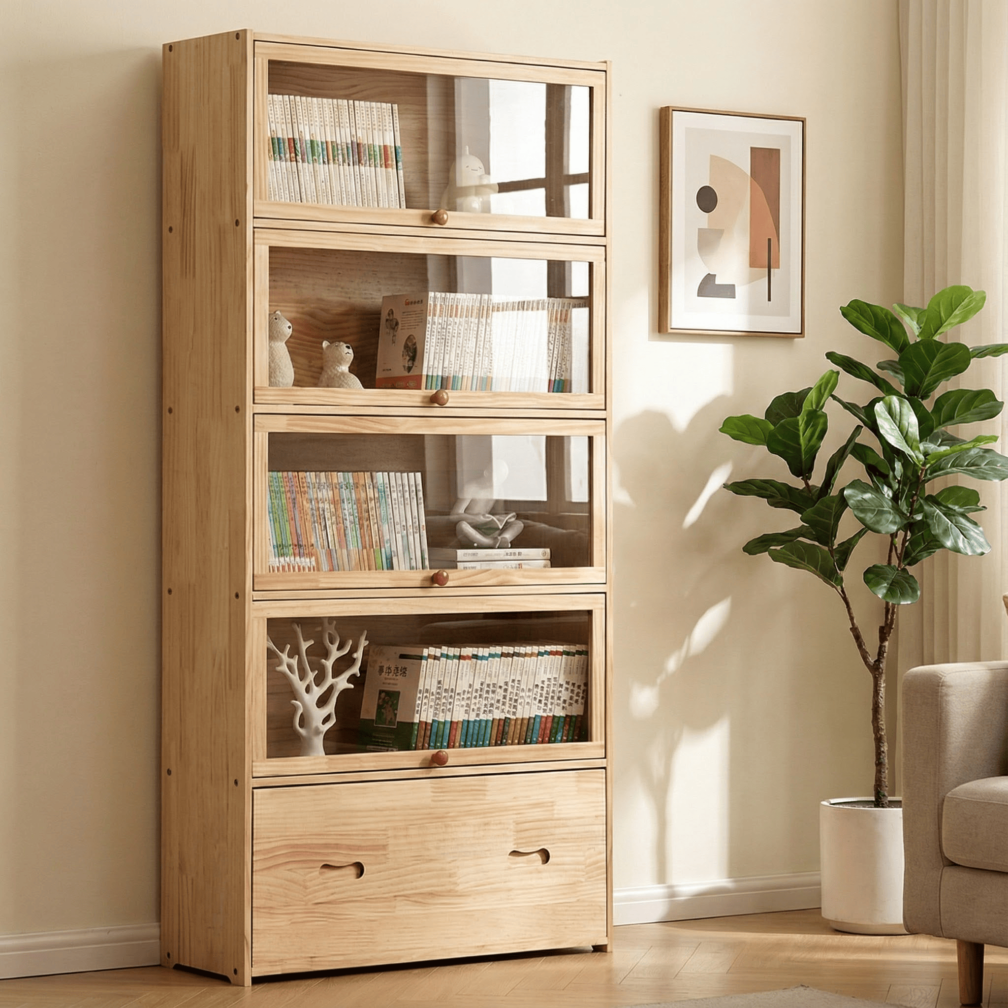 实木书柜家用落地书架收纳柜一体儿童绘本置物架客厅靠墙简约书架,收纳整理,收纳柜,淘宝优惠券,粉丝福利购,淘宝优惠卷