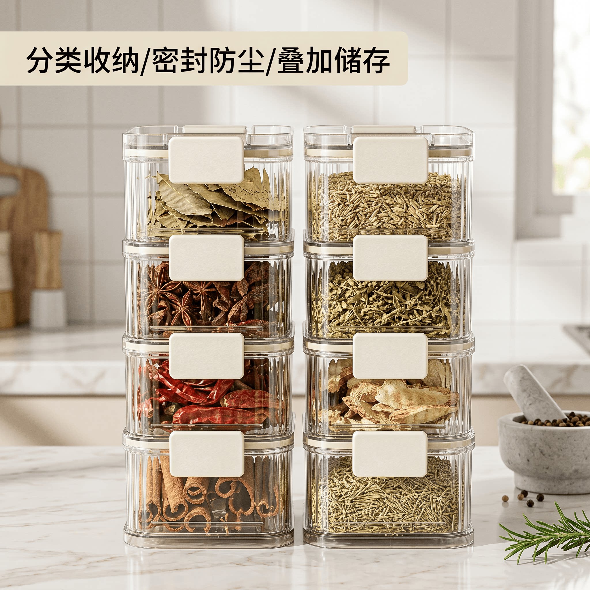 透明叠加密封罐食品级储存收纳盒厨房香料豆子坚果五谷杂粮储物罐