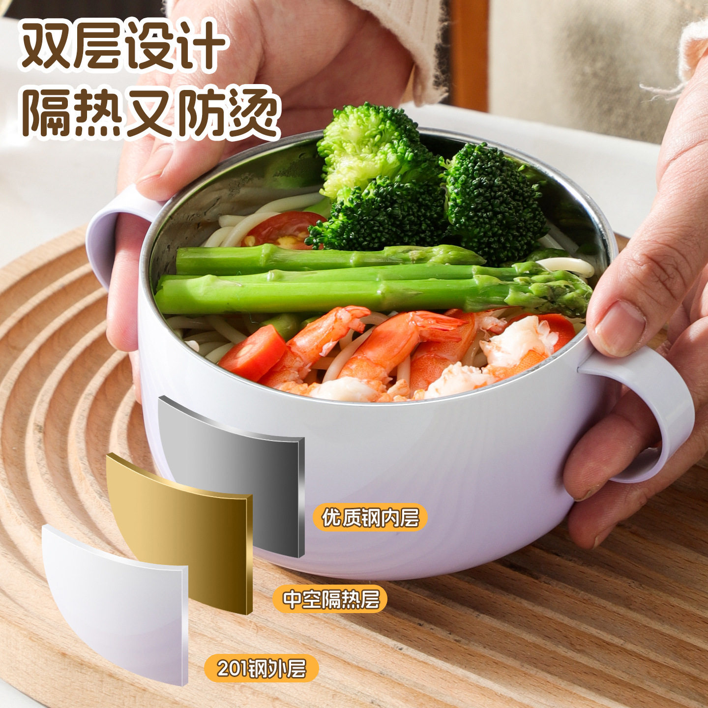 不锈钢儿童碗双耳渐变碗家用新款