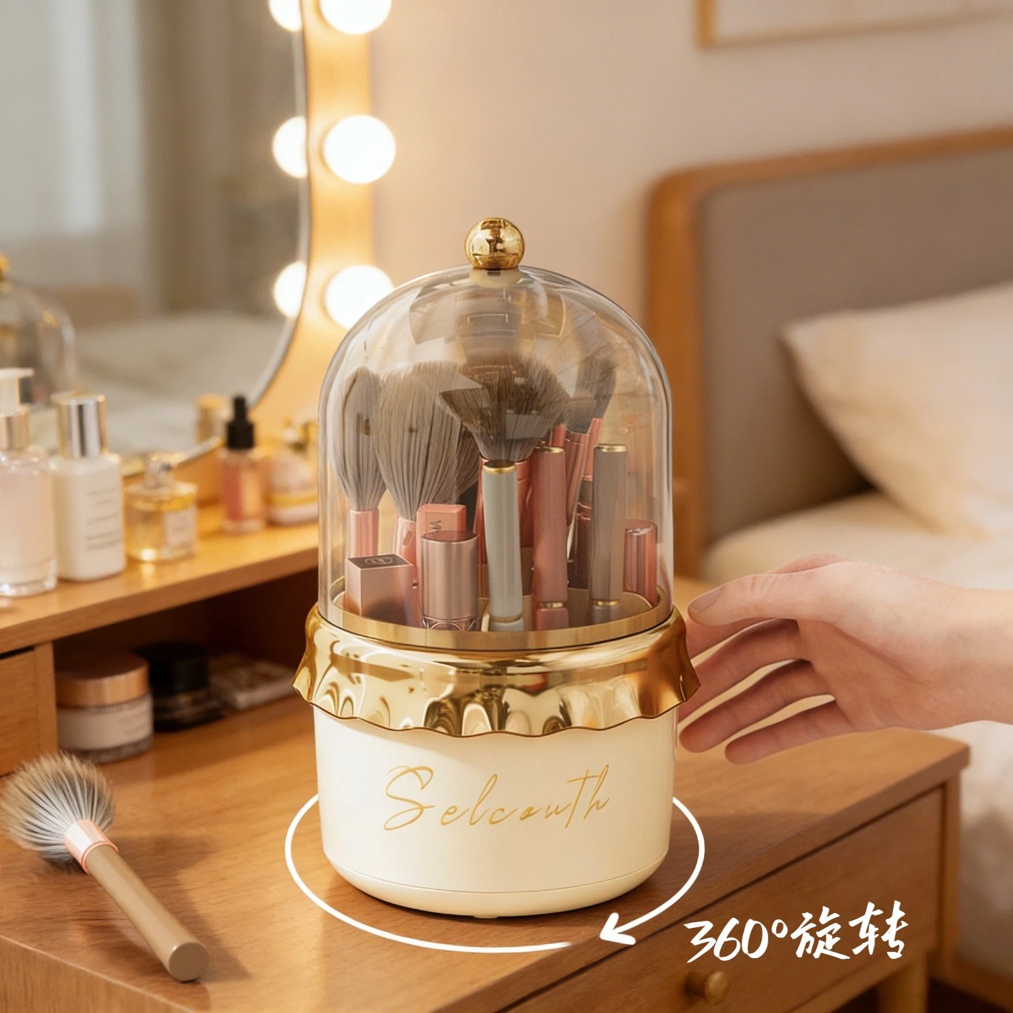 化妆刷收纳筒旋转防尘梳妆台化妆品收纳盒口红眼影置物架桌面笔筒,收纳整理,桌面收纳盒,淘宝优惠券,粉丝福利购,淘宝优惠卷