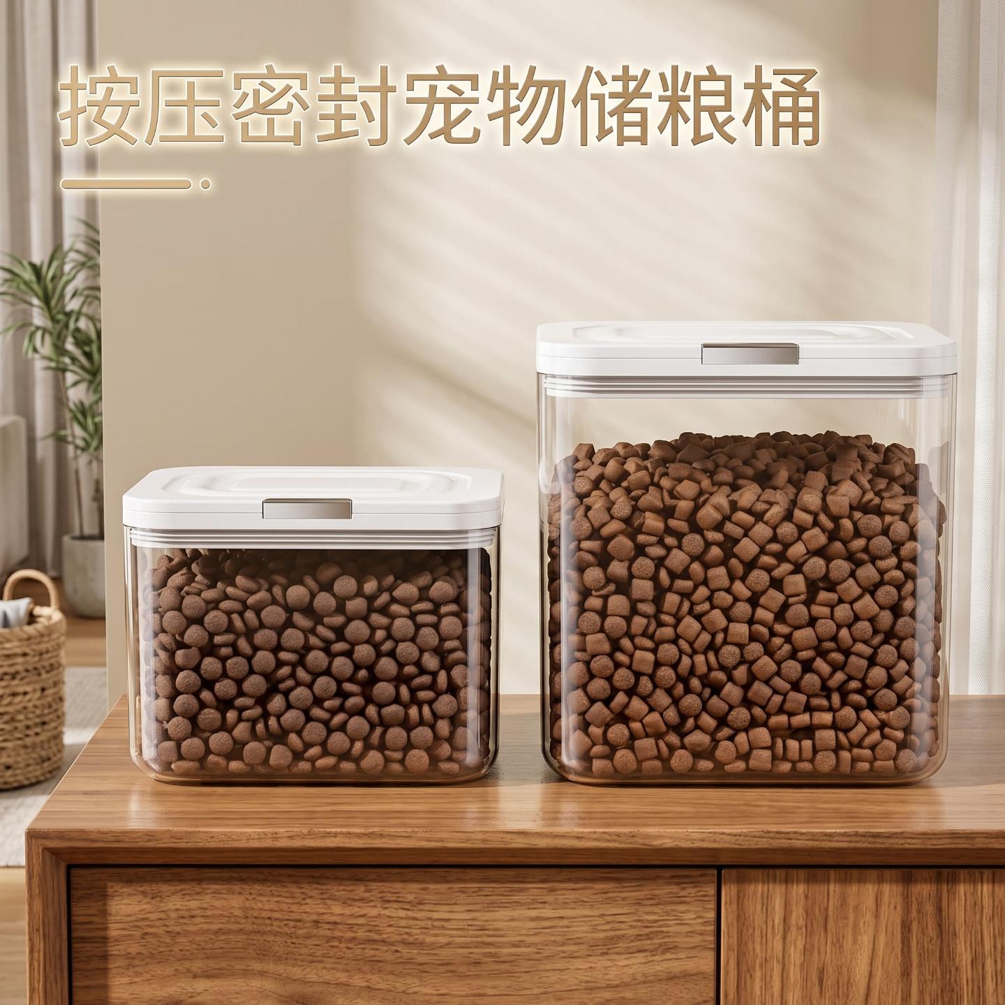 按压密封宠物储粮桶透明大容量图片