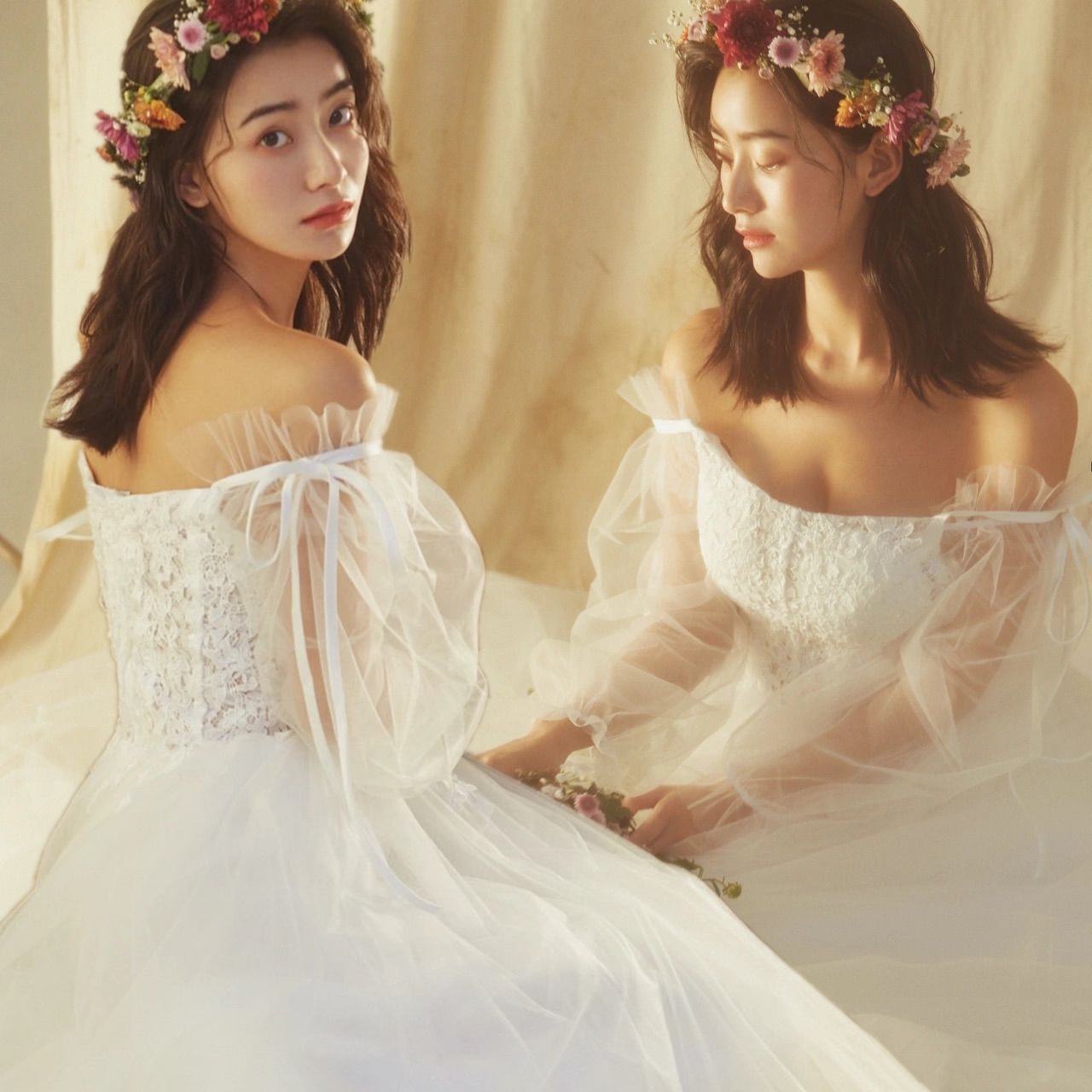 新款影楼摄影主题服装时尚艺术照个人写真拍照蕾丝白纱轻婚纱礼服